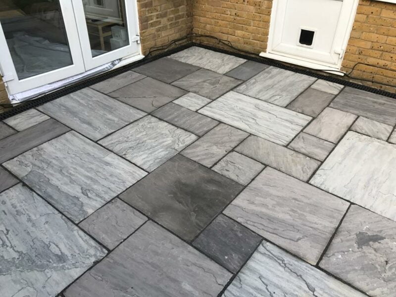 New Patio With Kindle Grey Indian Sandstone Basildon, Essex