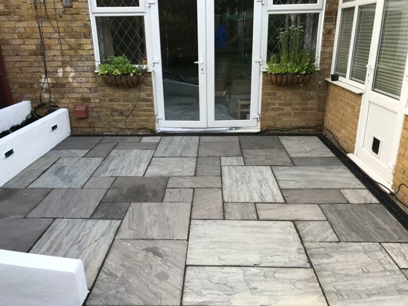 New Patio With Kindle Grey Indian Sandstone Basildon, Essex