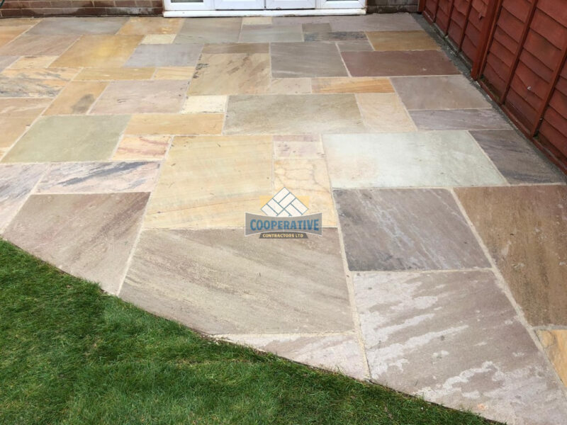 Indian Sandstone Patio with New Lawn in Romford, Essex