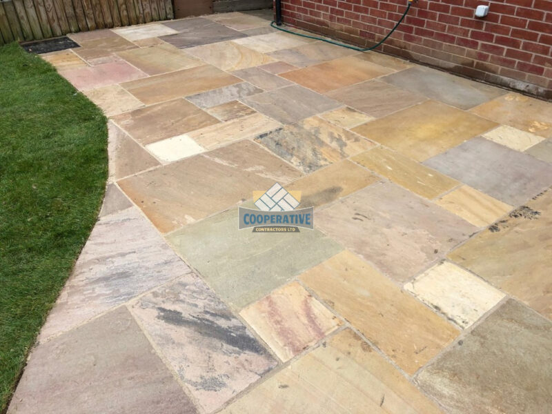 Indian Sandstone Patio with New Lawn in Romford, Essex