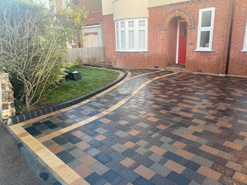 Multi-Coloured Paved Driveway with Bull-Nose Kerbing in Basildon, Essex