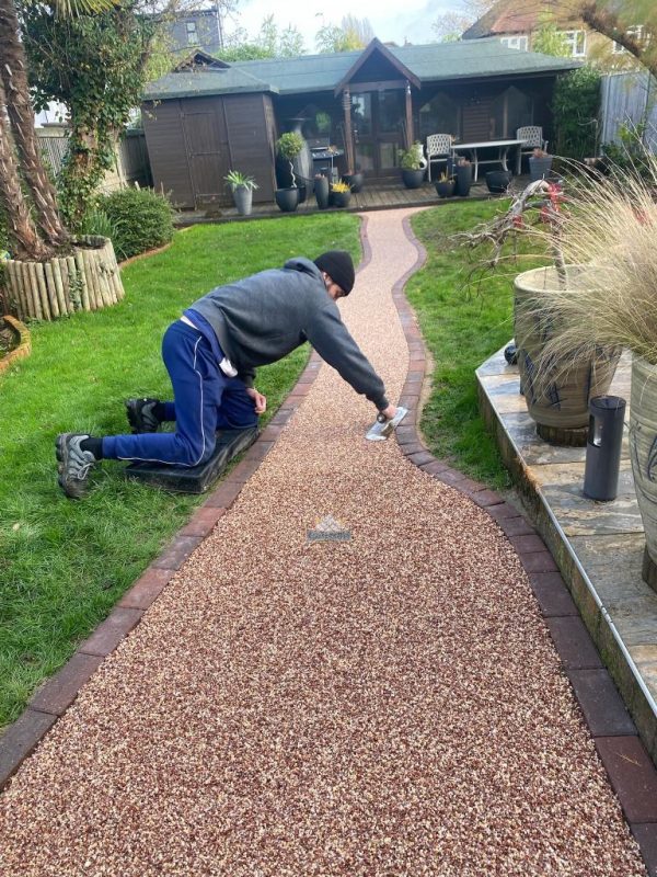 Resin driveway with block paving border in Wickford